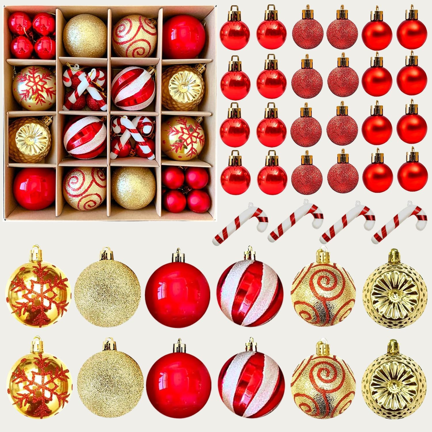 Top Sale 40 Pieces 10 Designs Shatterproof Christmas Tree Hanging Baubles, in Matte, Glitter & Shiny Finish, Red