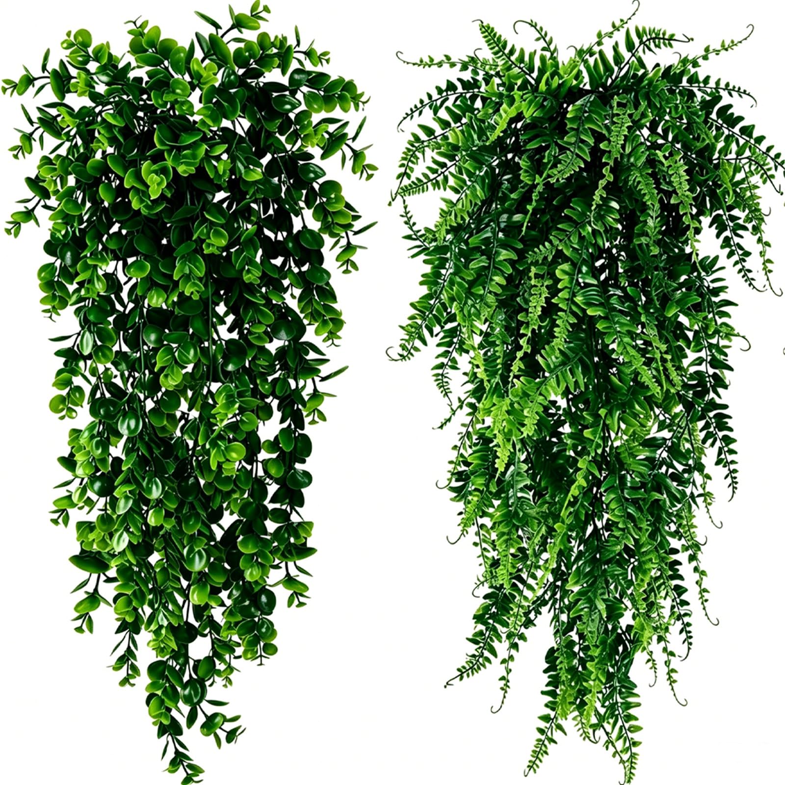 Fake Trailing Plant 2 Pack, Hanging Plant Eucalyptus & Persian Grass