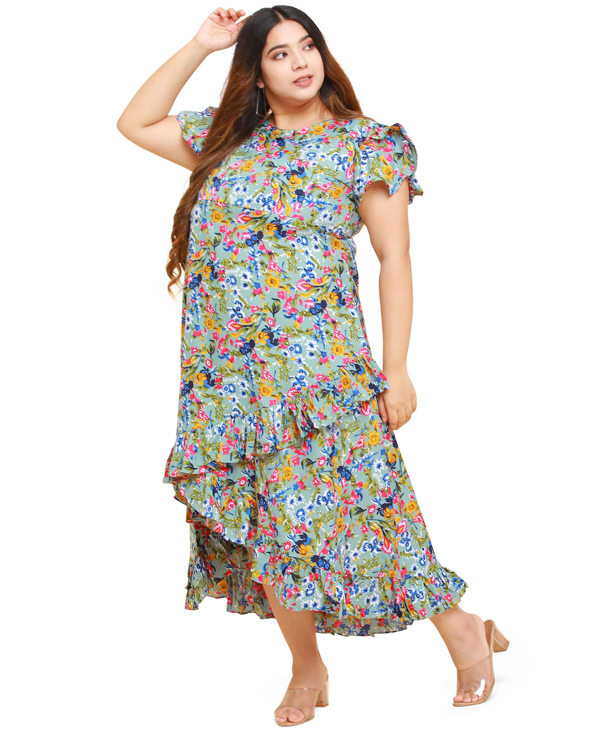 Oomph Women's Western & Fusion Wear Crepe Wrap Maxi Dress - Green