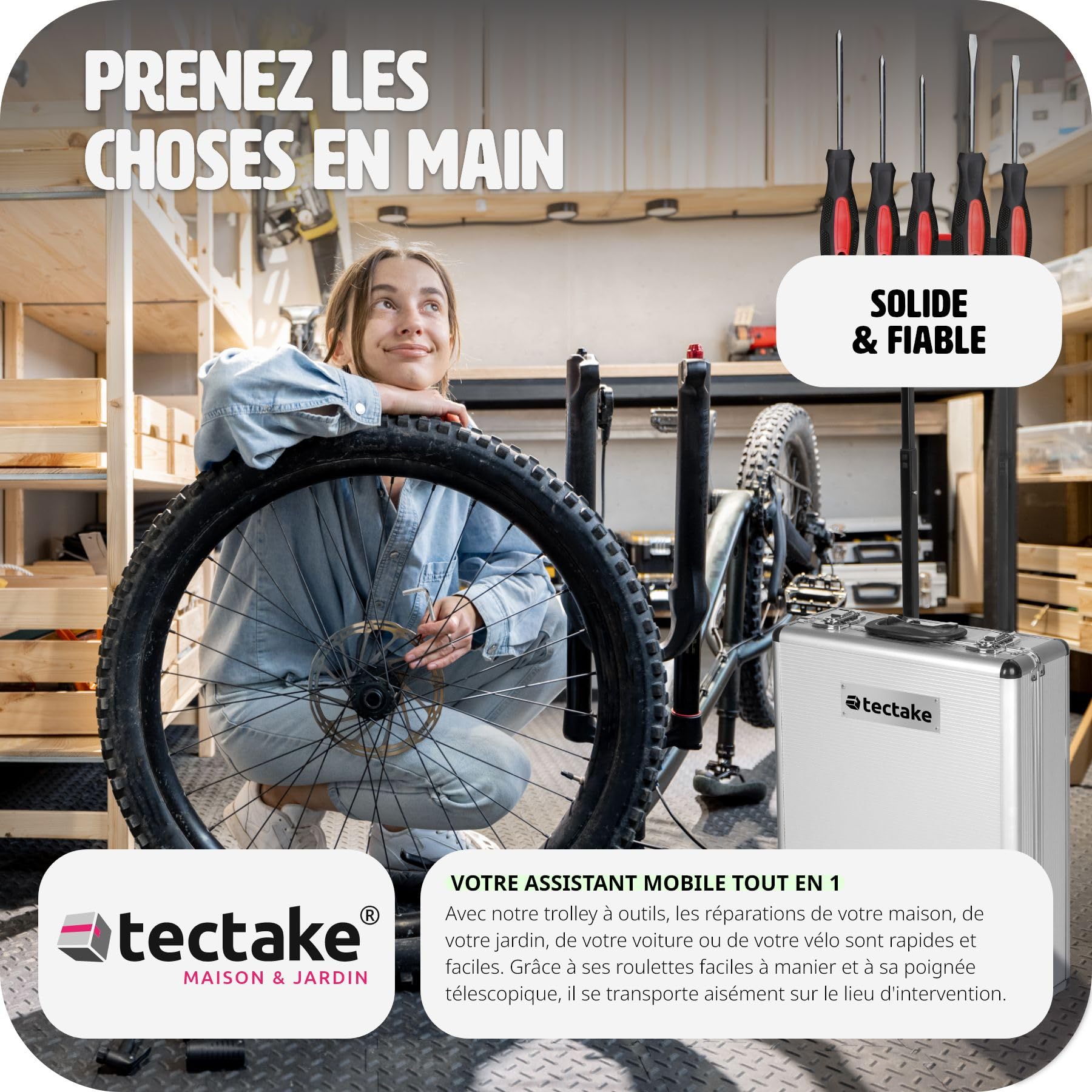 tectake® Caisse à outils sur roulettes Boîte à outils en Aluminium 799 Pièces 3 Compartiments, Rangement atelier Outillage à main Bricolage Embout visseuse Kit tournevis Rangement visserie