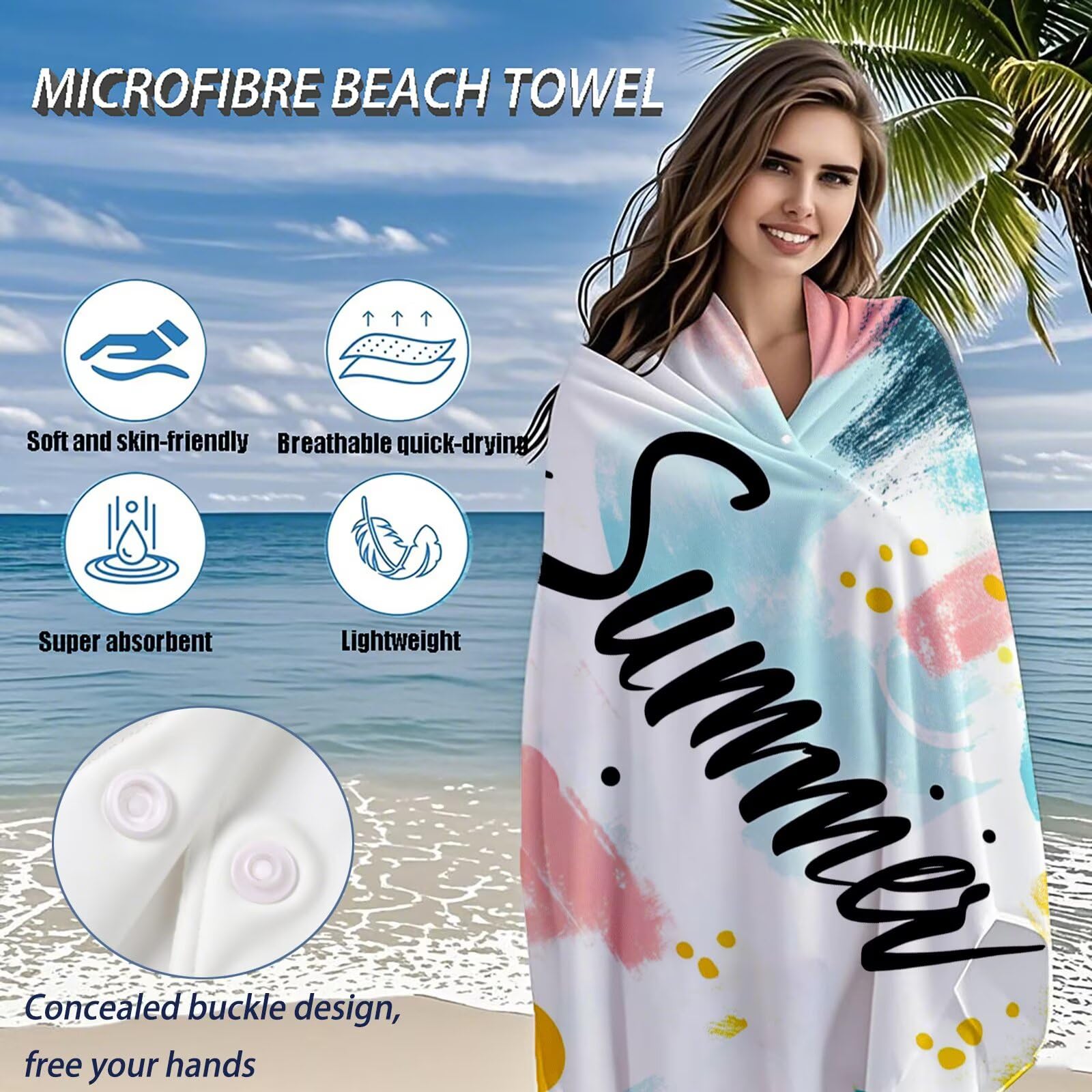 Telo Mare Microfibra, Telo Mare Grande 200x100 cm Set da 2, Antisabbia Asciugatura Rapida Assorbente Salvietta da Spiaggia Asciugamano per Palestra Piscina Viaggi Picnic, Regali Donna Estate Q-726