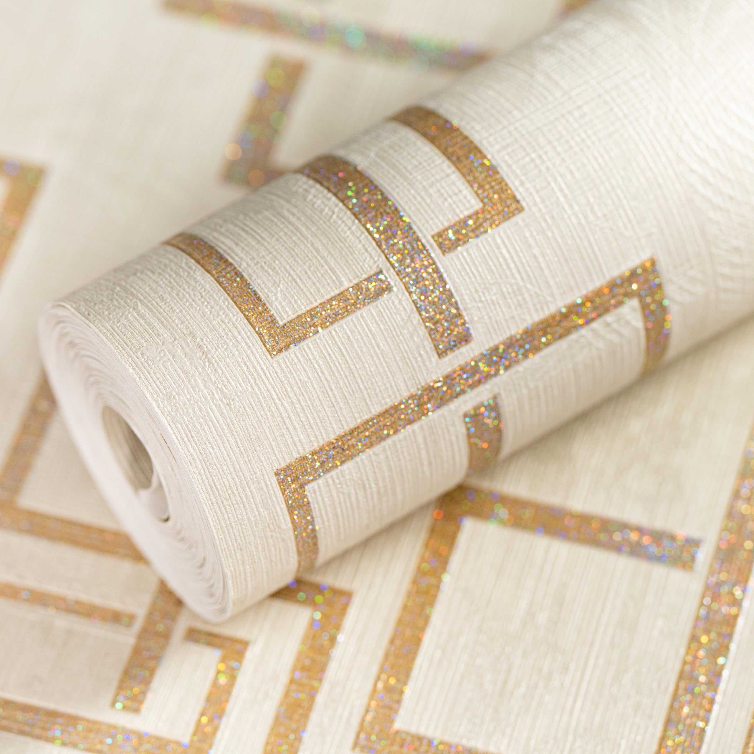 wolpin Wallpaper Non-Woven Non-Adhesive 53CM X 9.5M (± 3%) Textured Modern Geometric Maze Pattern with Beige and Gold Glitters (B0DBFMR85D) Amazon Price History, Amazon Price Tracker