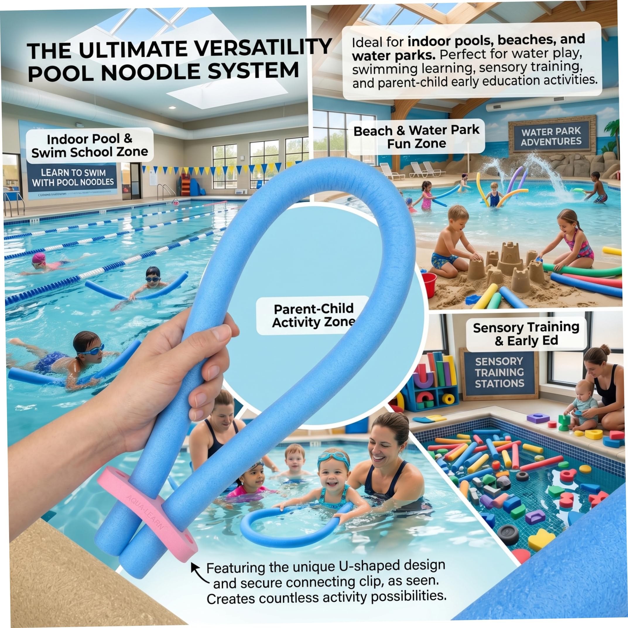 Fideos para Piscina a Granel, 2 Unidades de Fideos para Piscina con Conectores de Doble Orificio, Espuma Eva de Alta flotabilidad, 2, 36 Pulgadas, a Granel