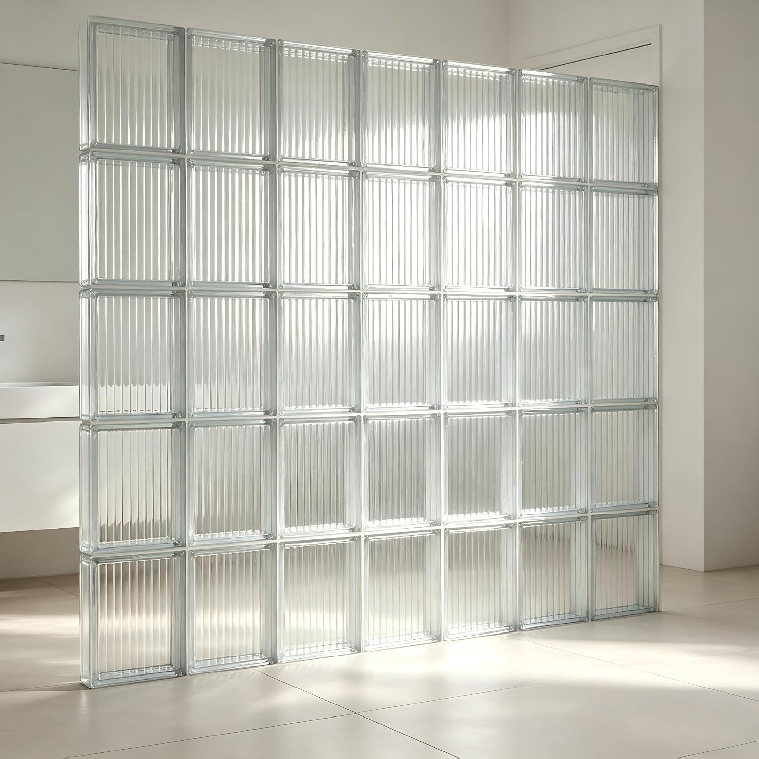 4 Pack-7.48"x7.48"x3.54" Full Vertical Grain Glass Brick - Used in Building Fields Such as Restaurant partitions,bathrooms,as Well as for DIY Lighting fixtures etc