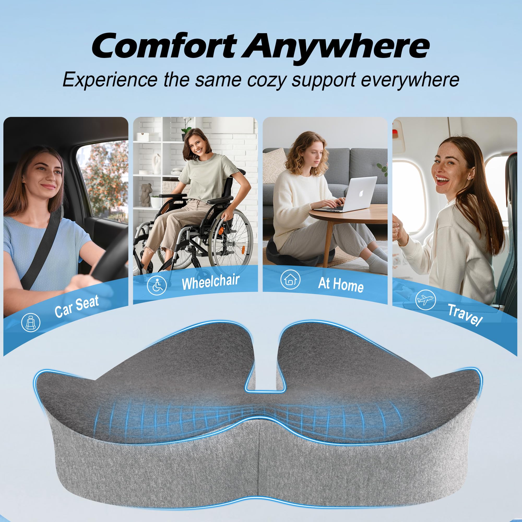 Lofty Aim Cuscino per sedia da ufficio: cuscino ergonomico in memory foam, cuscino per alleviare il dolore al coccige, sciatica, cuscino da scrivania per sedia da ufficio, seggiolino auto, aereo