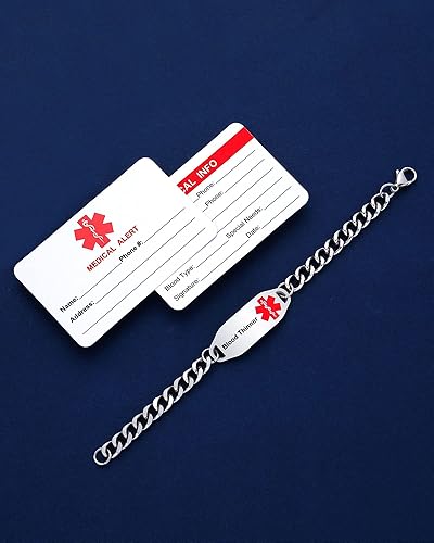 Miniatura 6 de JF.JEWELRY Pulseras de identificación médica personalizadas para mujeres y hombres  Pulsera médica personalizable de acero inoxidable  Pulsera de