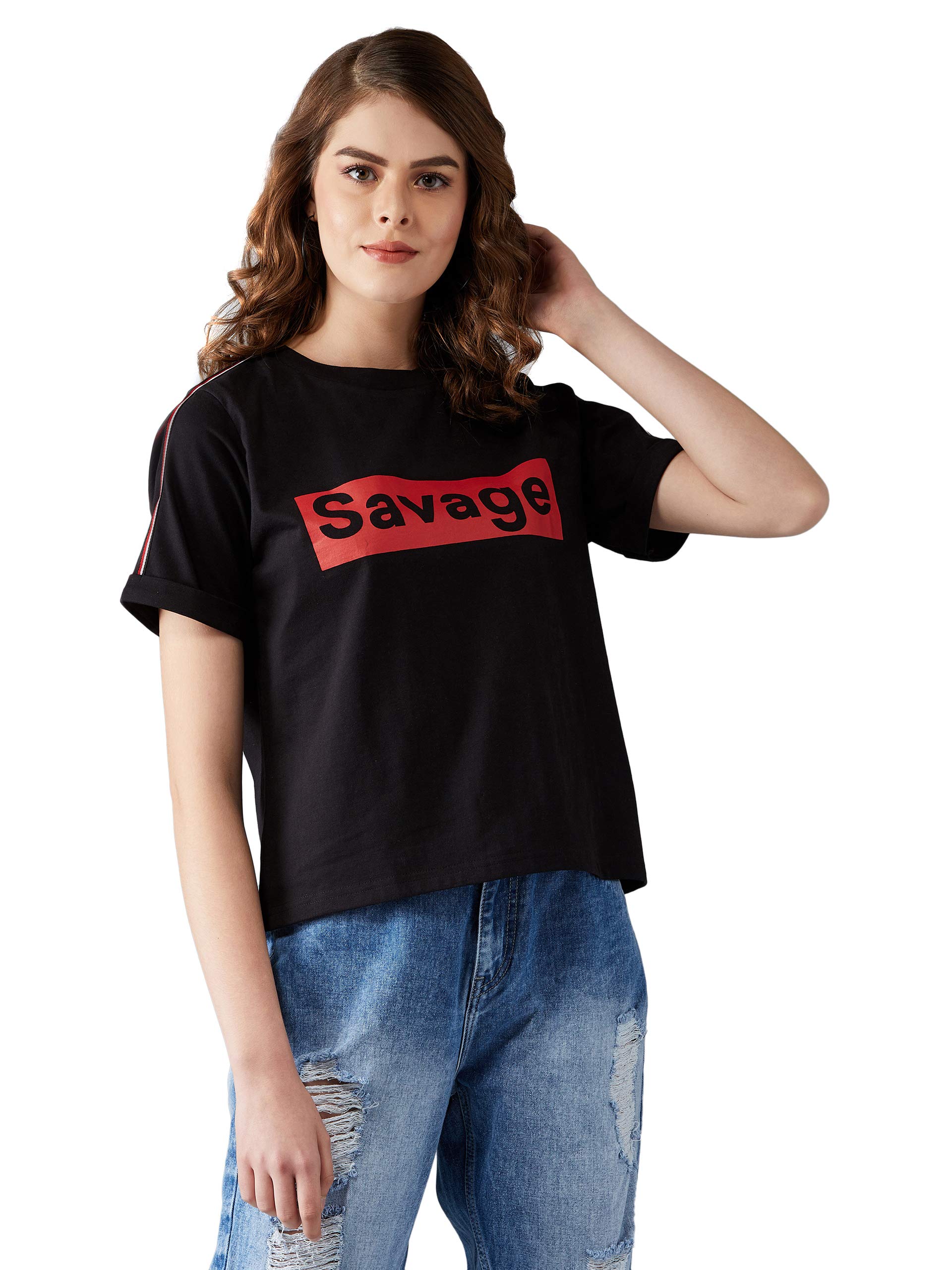 Miss ChaseWomen's Black 100% Cotton T-Shirt