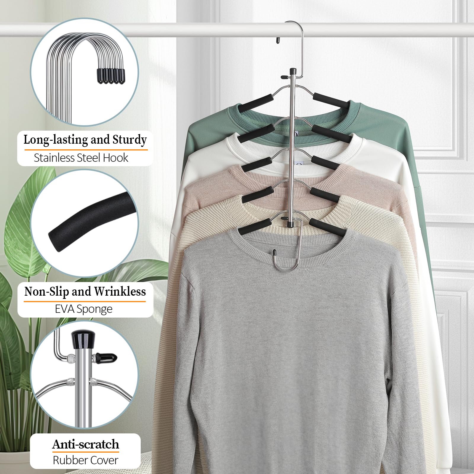 Kleiderbügel, platzsparend, für Hemden, rutschfest, mit Schaumstoff gepolstert, Schrank-Organizer und Aufbewahrung für Pullover, Kapuzenpullover, Bluse, Mantel, Kleid, kurz, Schwarz, 4 Stück