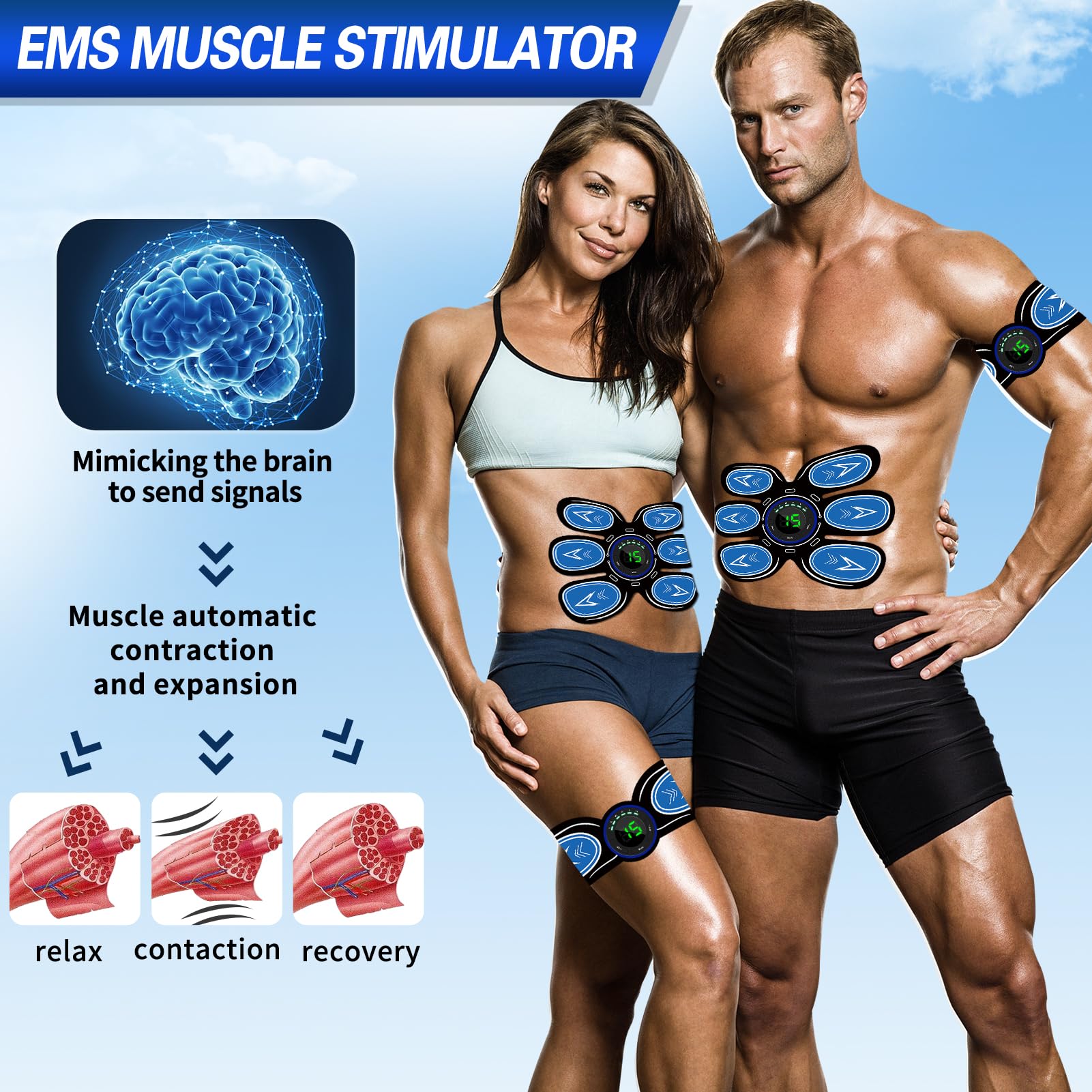 EMS Trainingsgerät, Bauchmuskeltrainer Elektrisch, Sicher Effektiv Schneller Bauchtrainer, Ganzkörper EMS Bauchmuskeltrainer, 10 Stück Ersatzpads,6 Modi & 15 Intensitäten