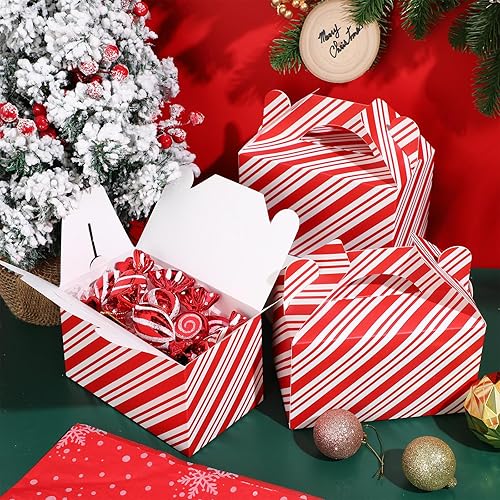 Miniatura 3 de Cholemy Cajas de regalo de Navidad, diseño de bastón de caramelo, cajas de recuerdos de fiesta de Navidad con asa, bolsas sorpresa de embalaje de