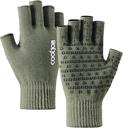 COOLJOB 2 pares de guantes de punto cálido sin dedos para hombres y mujeres, guantes elásticos de invierno con agarre de silicona antideslizante