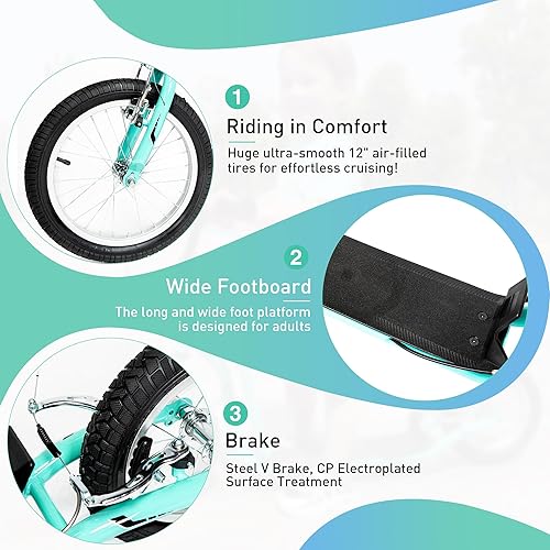 Miniatura 3 de WEEROCK Scooter juvenil para niños con rueda delantera y trasera de 12 pulgadas, freno en V trasero y manubrio ajustable, multicolor