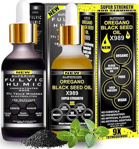 Mezcla mineral húmica fúlvica 580 porciones Paquete X935 suplemento de ácido húmico y fúlvico + aceite de orégano X989 con aceite de semilla negra
