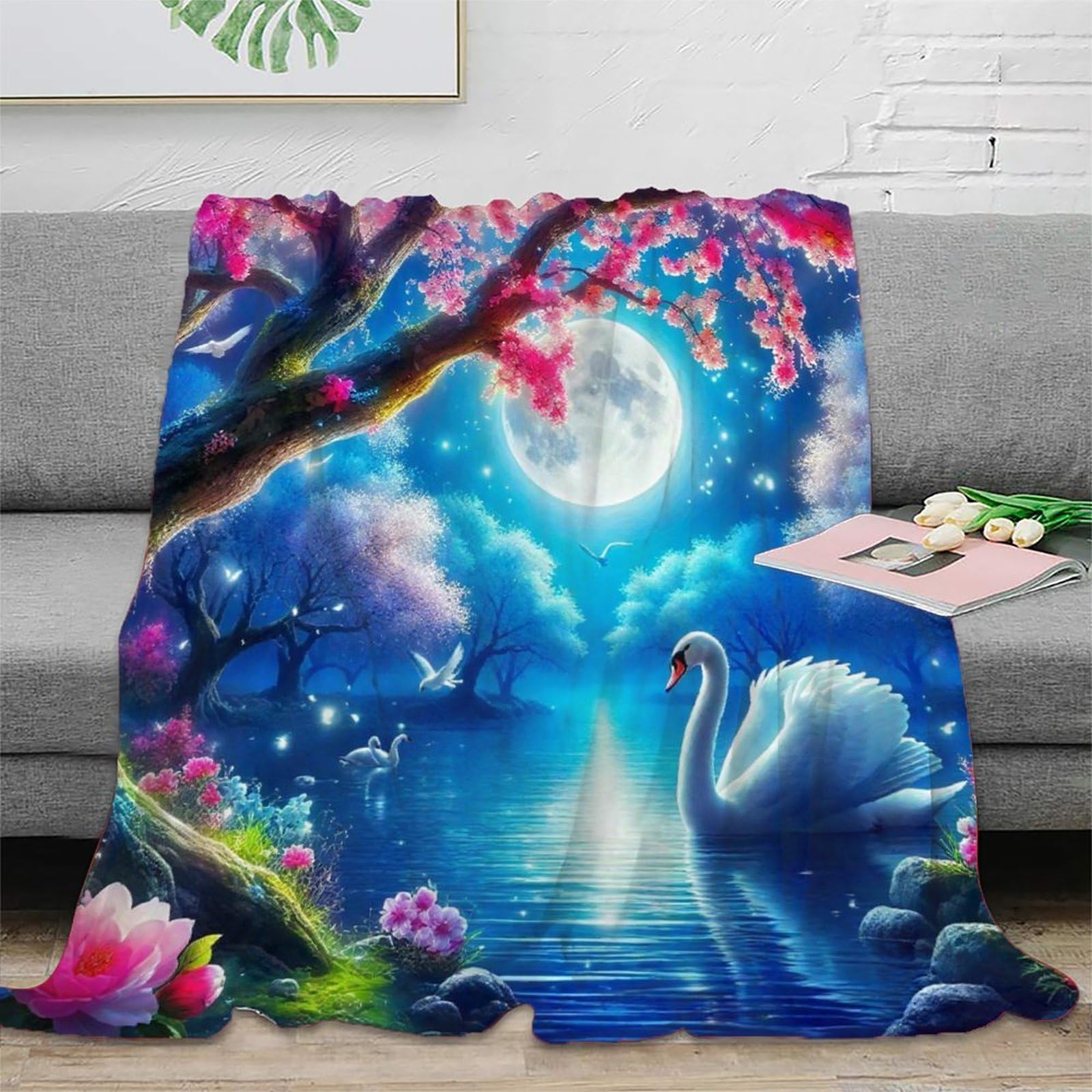 Couvre microfibre moelleuse lune 3D, couverture chaude lit et canapé
