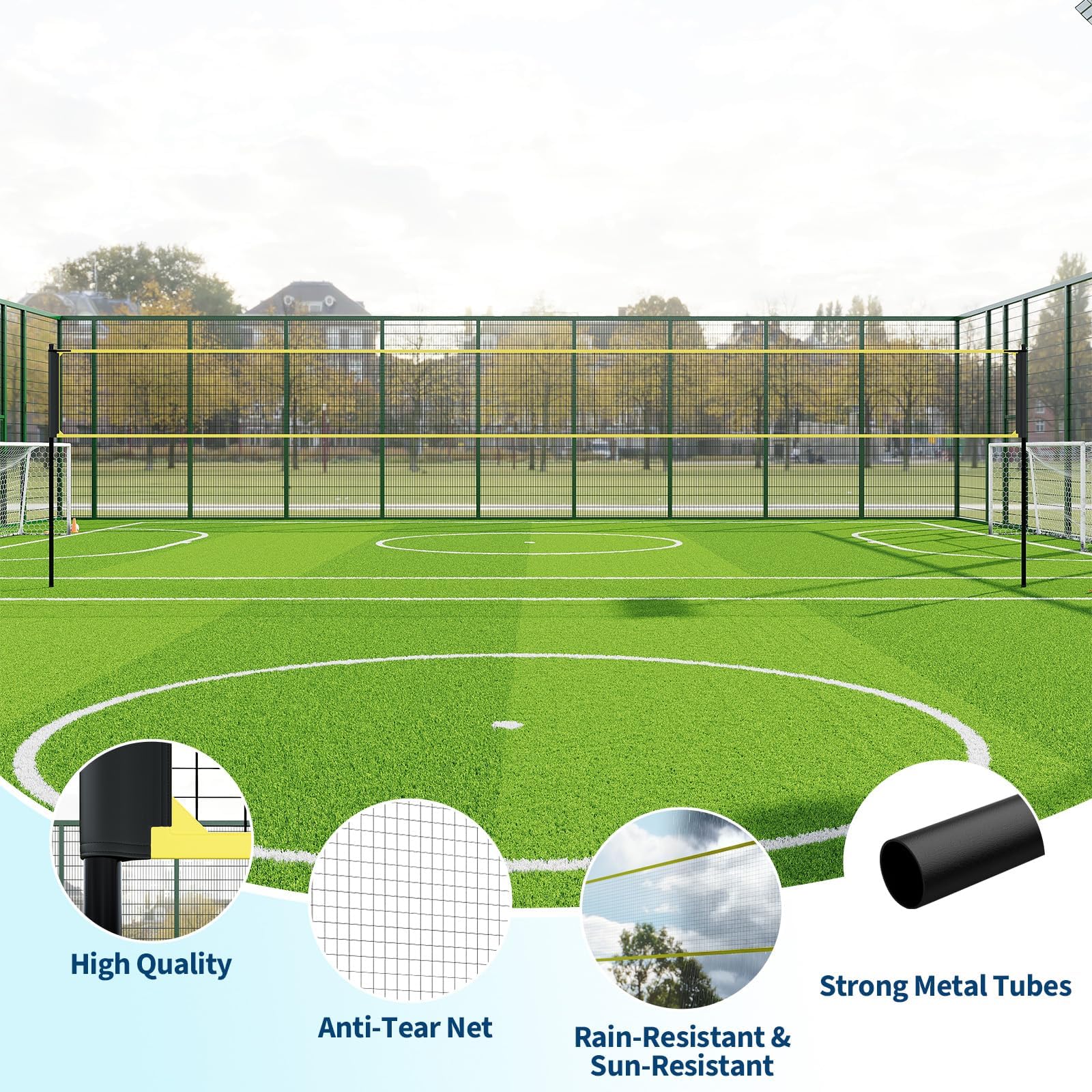 Ensemble de Filet de Volleyball réglable,9,75 m x 2,43 m,Filet de Volleyball Exterieur avec Ballon, Pompe, Cordes et Sac de Transport,pour la Plage, Le Parc, Le Camping et Le Jardin.