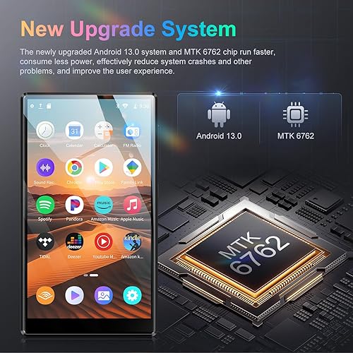 Miniatura 2 de Reproductor de MP3 con Bluetooth y WiFi, reproductor de música de 96 GB de 4.7 pulgadas con Spotify Kids, Tienda Music, sistema Android 13.0 1080P