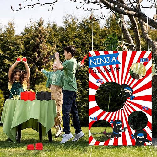 Miniatura 5 de 26 piezas de ninja para fiesta, puf, lanzamiento, banderines de juego al aire libre, espuma ninja lanzando estrellas, cumpleaños, fiesta temática de