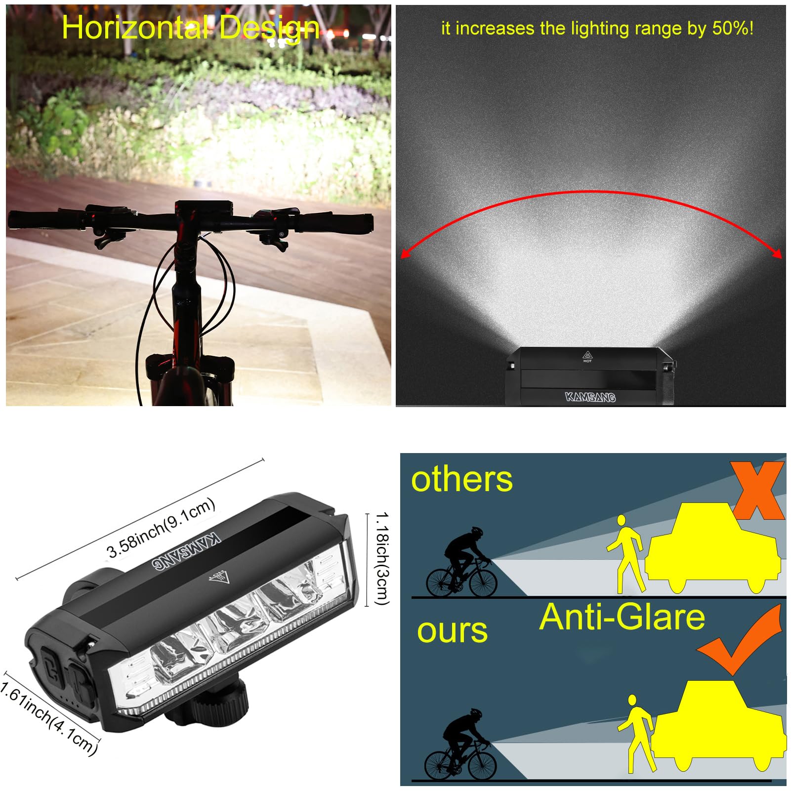 Set di luci per bicicletta per guida notturna, set di fari luminosi ricaricabili per bicicletta, abbaglianti e anabbaglianti, luce LED USB per bicicletta, faro e fanale posteriore impermeabile per