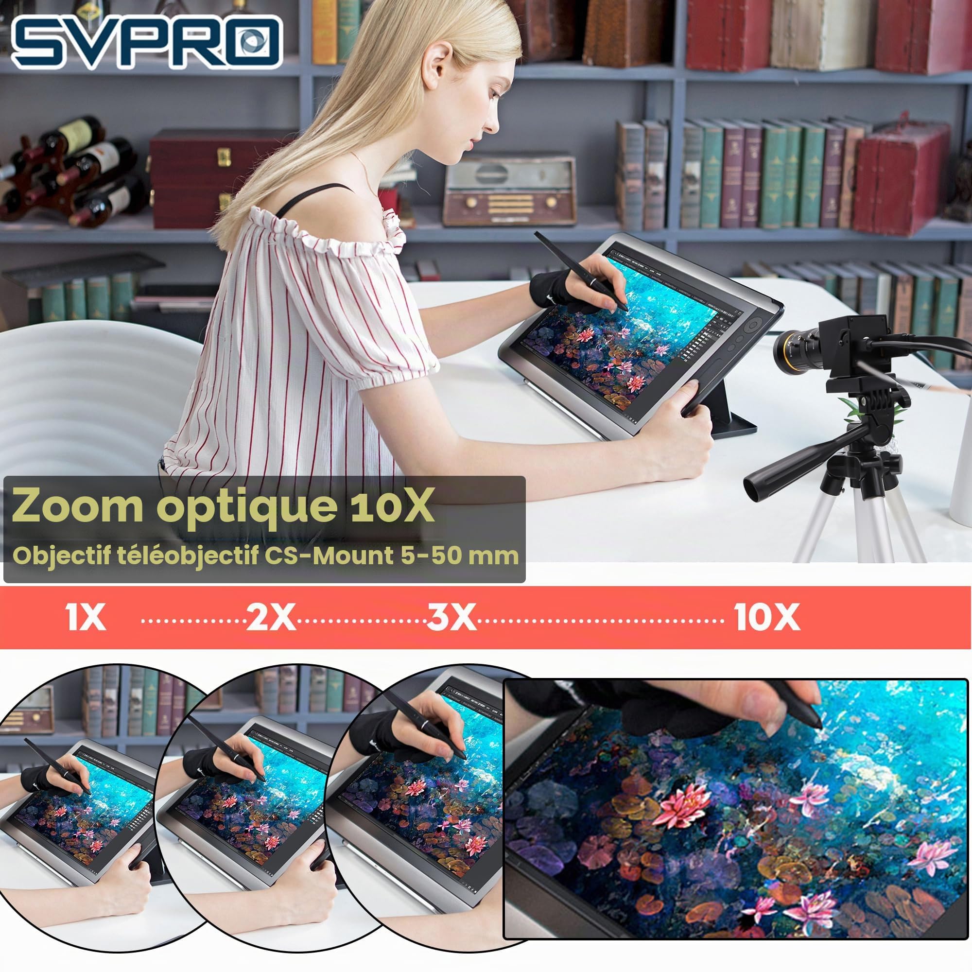 SVPRO Caméra HDMI USB 4K avec téléobjectif 5-50 mm, zoom optique 10x, mise au point manuelle en streaming, webcam H.264, caméra industrielle microscope pour PC/moniteur/TV/projecteur