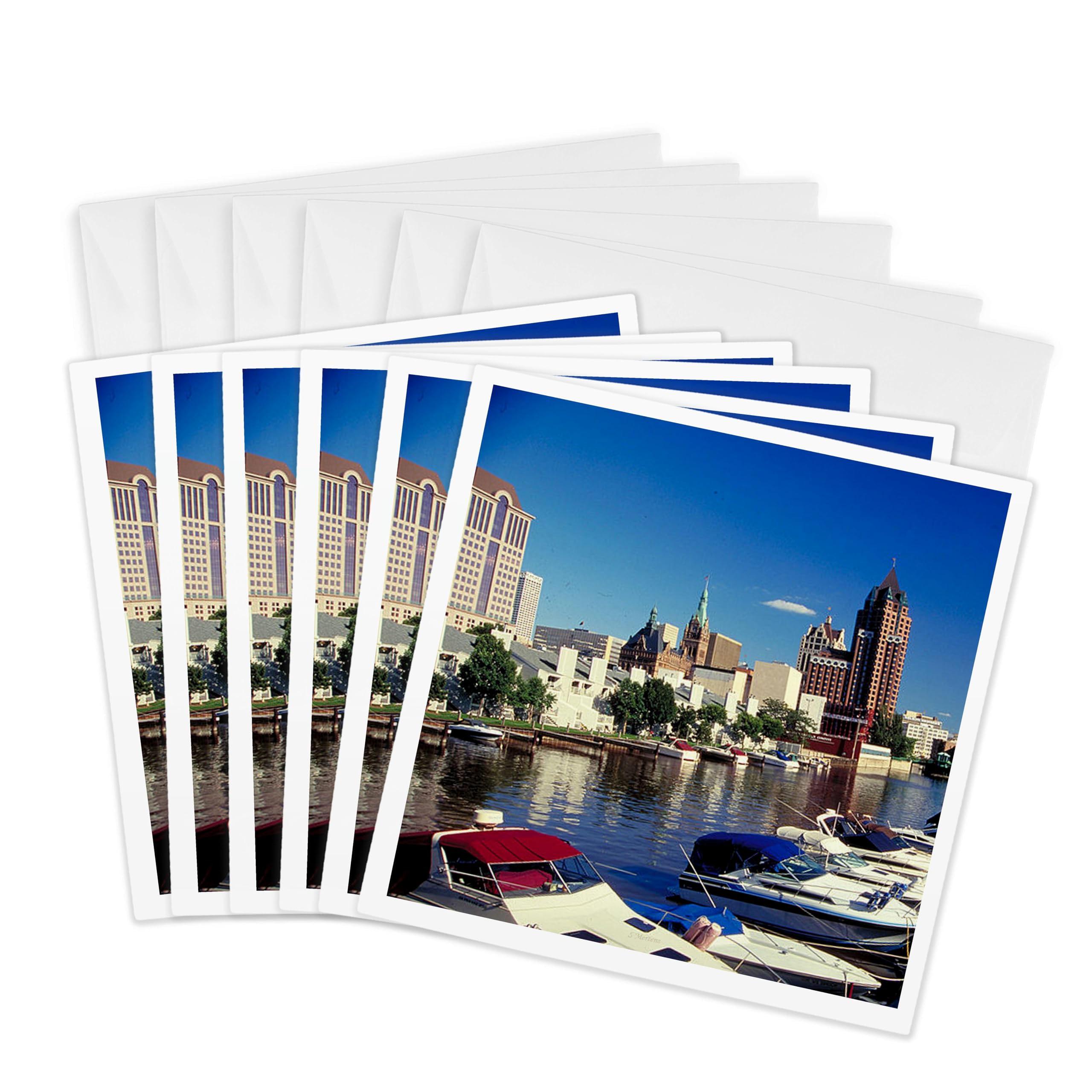 3dRose gc_41222_1 6 x 6-Inch "Boating in Milwaukee" Greeting Card (Pack of 6)