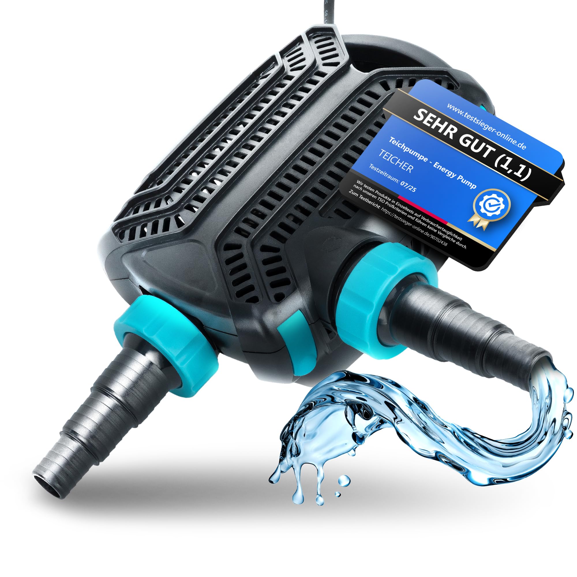 Teicher Filterpumpe EP-5200X [Neues Modell] – Teichpumpe für außen 40W, 5200 l/h Energie effizient | Bachlaufpumpe Gartenteich Bachlauf Wasserfall | Filter Pumpe Teich Pond Pump Teichpumpen IPX8 Norm