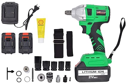 SHIVONIC CORDLESS IMPACT WRENCH DRIVER with 2 Pieces 21v Battery and 1 Charger of Size 1/2-Inch/GREECE TUBE/SUPPORT BELT/ALL TYPE OF DRIVERS