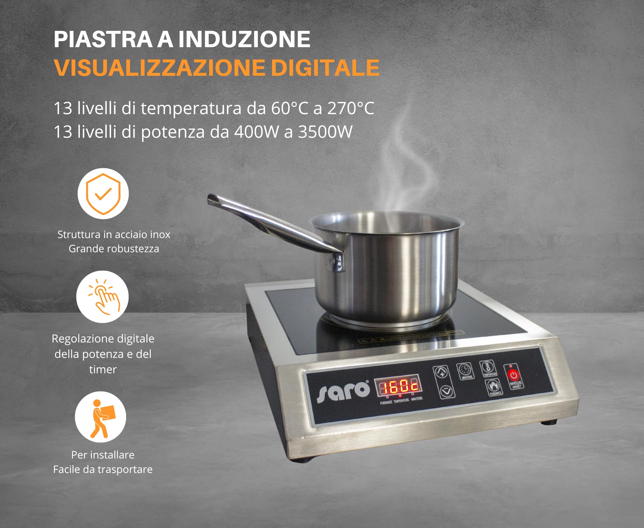 Piastra A Induzione 5000W Professionale - 20 Livelli Potenza, Temperatura 60-260°C, Timer - Foto 4