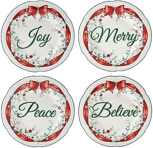 Pfaltzgraff Winterberry - Platos de ensalada de cinta roja, juego de 4