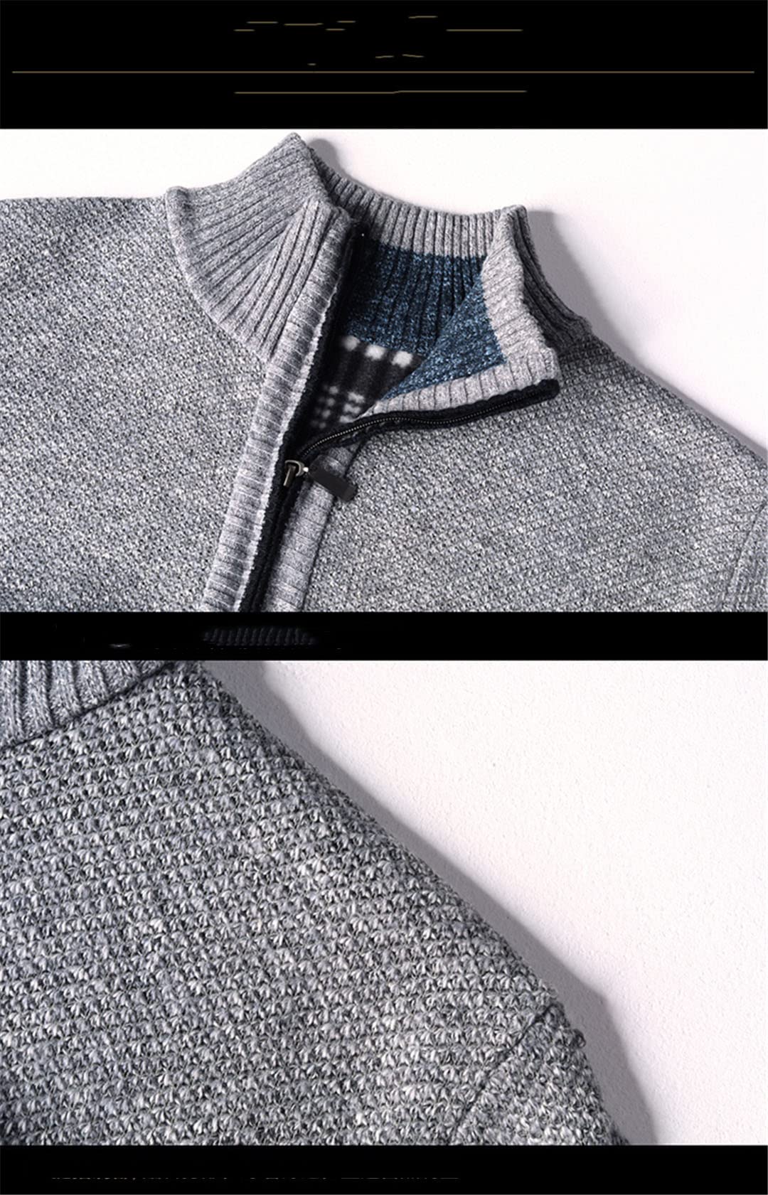 Maglione da uomo a collo alto solido casual slim fit pullover mezza cerniera spessa maglione lavorato a maglia, Blu, M