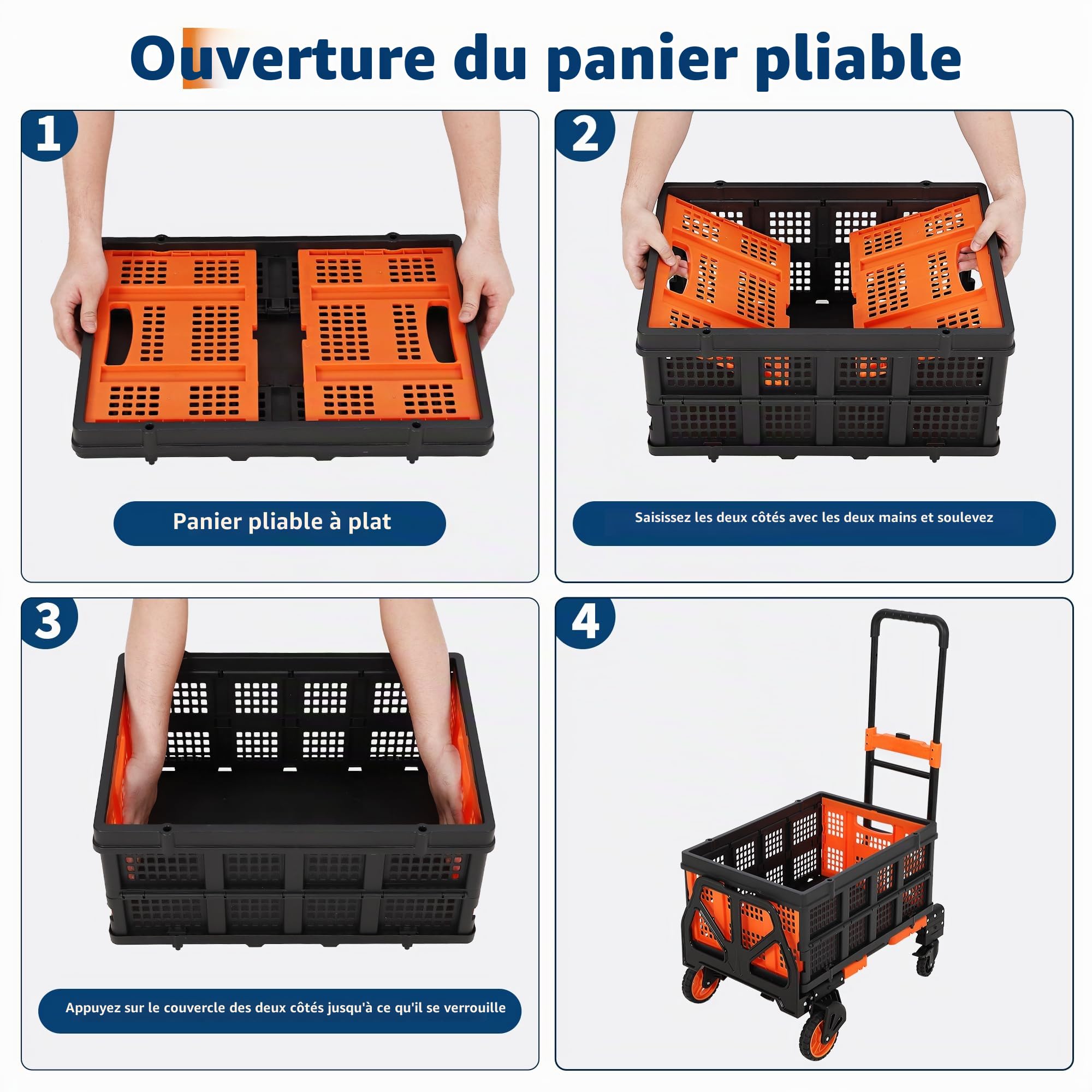 Diable et Chariot Plateforme 2en1 avec Boîte Pliante Tendeurs avec Crochets
