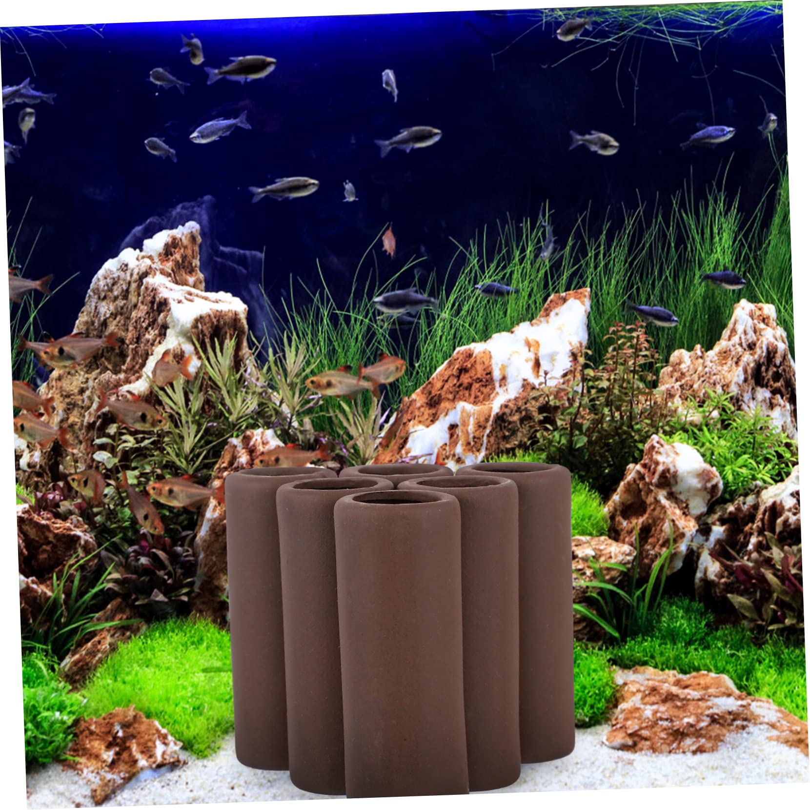 Set De 5 Escondites De Cerámica Para Acuario, Refugio Para Peces Y Gambas, Decoración Natural Café