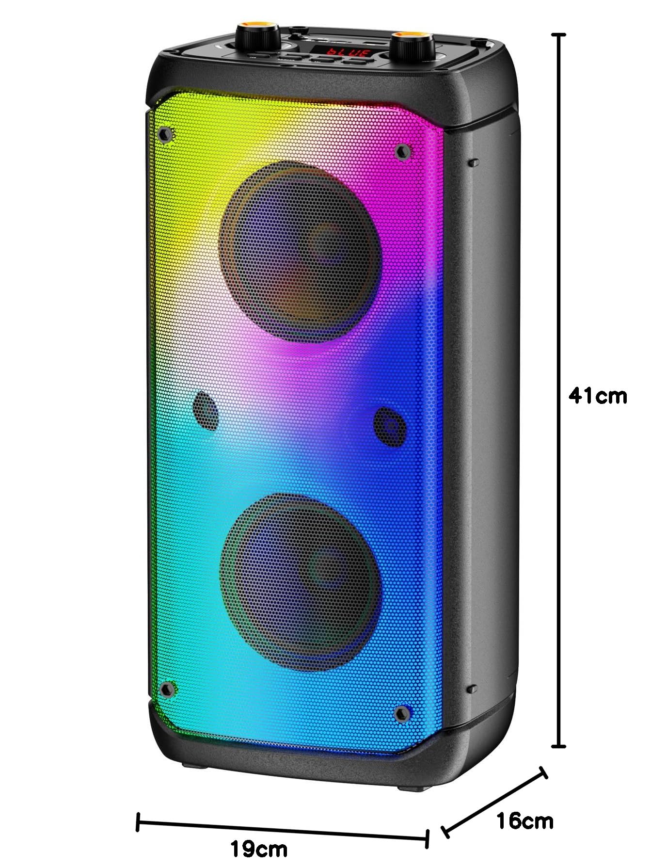 Altoparlante Bluetooth, altoparlanti da esterno con potenza di picco 80 W, altoparlanti wireless Bluetooth portatili per feste con subwoofer, luci LED colorate per la casa e il campeggio