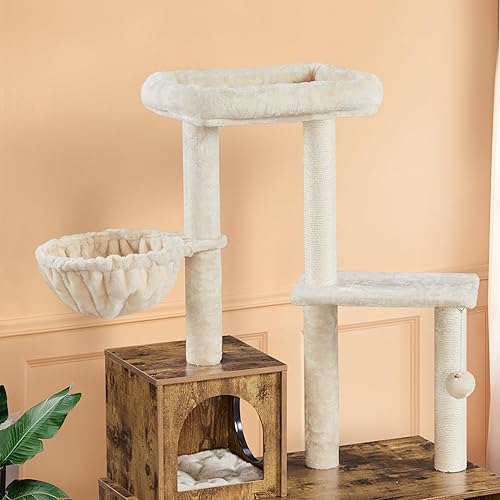 Miniatura 4 de Yaheetech Árbol para gatos, torre para gatos de 53 pulgadas con caja de arena de madera, árbol para gatos 2 en 1 con condominio, postes rascadores,
