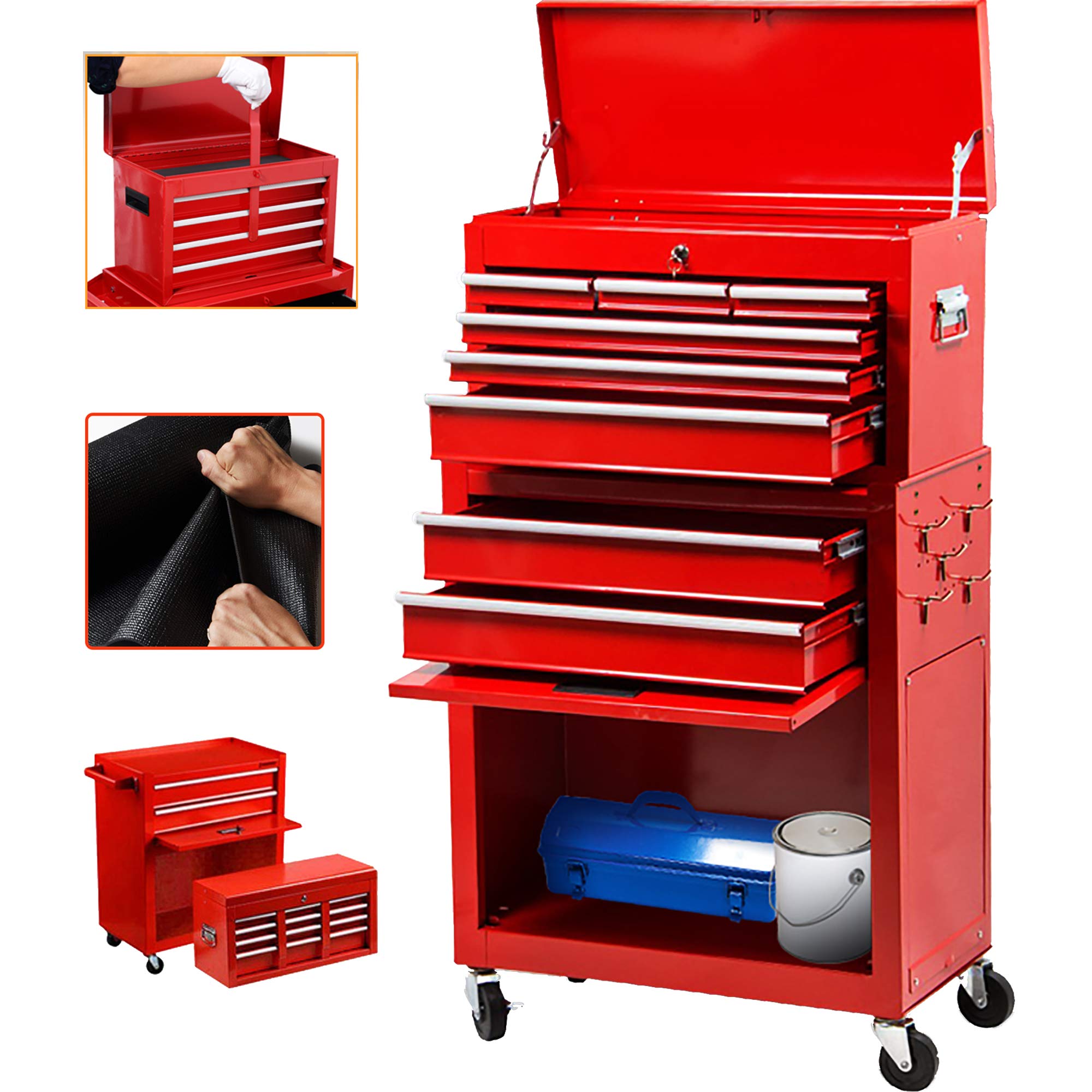 High Capacity 8 Drawer Rolling Tool Chest Portable Tool Box Organizer on Wheels Tool Storage Cabinet (Cool Red)