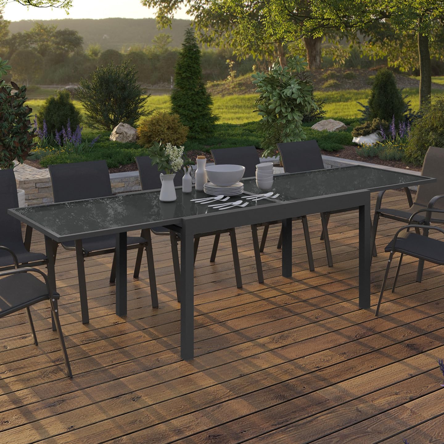 IDMarket - Mesa de jardín rectangular extensible Madrid 135-270 cm 8-12 personas gris antracita