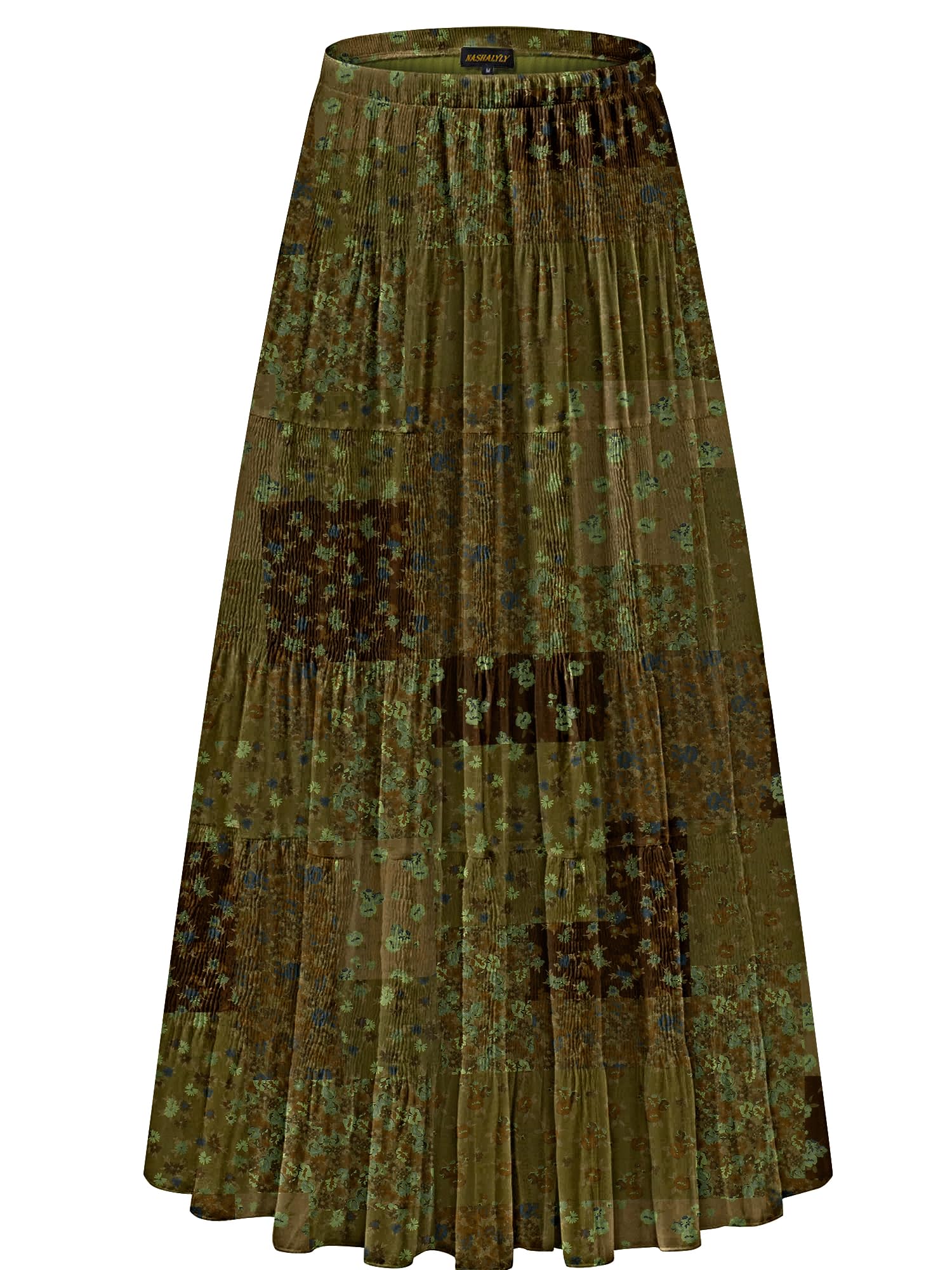 NASHALYLY Women's Chiffon Elastic High Waist Pleated A-Line Maxi Skirts