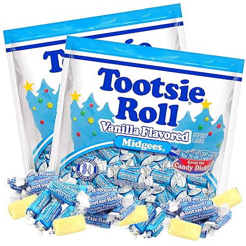 Needzo Vanilla Tootsie Roll Midgees, golosinas saborizadas envueltas individualmente, dulces para fiesta, paquete de 2, 12 onzas cada uno mediano