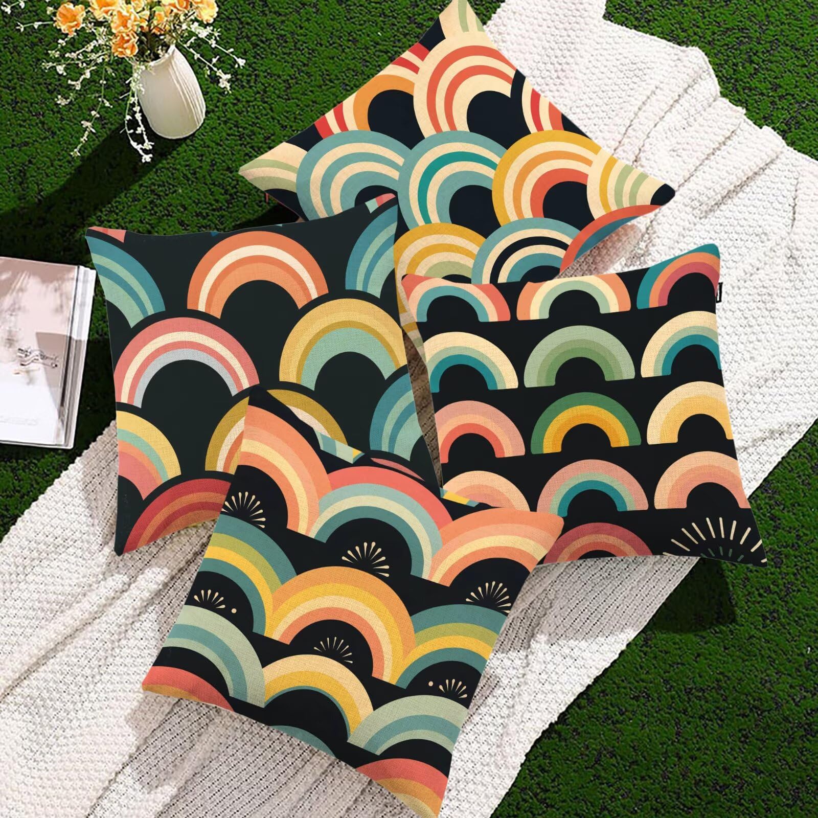 Taie oreiller 35x35 cm housse de coussin décoratif extérieur géométrie