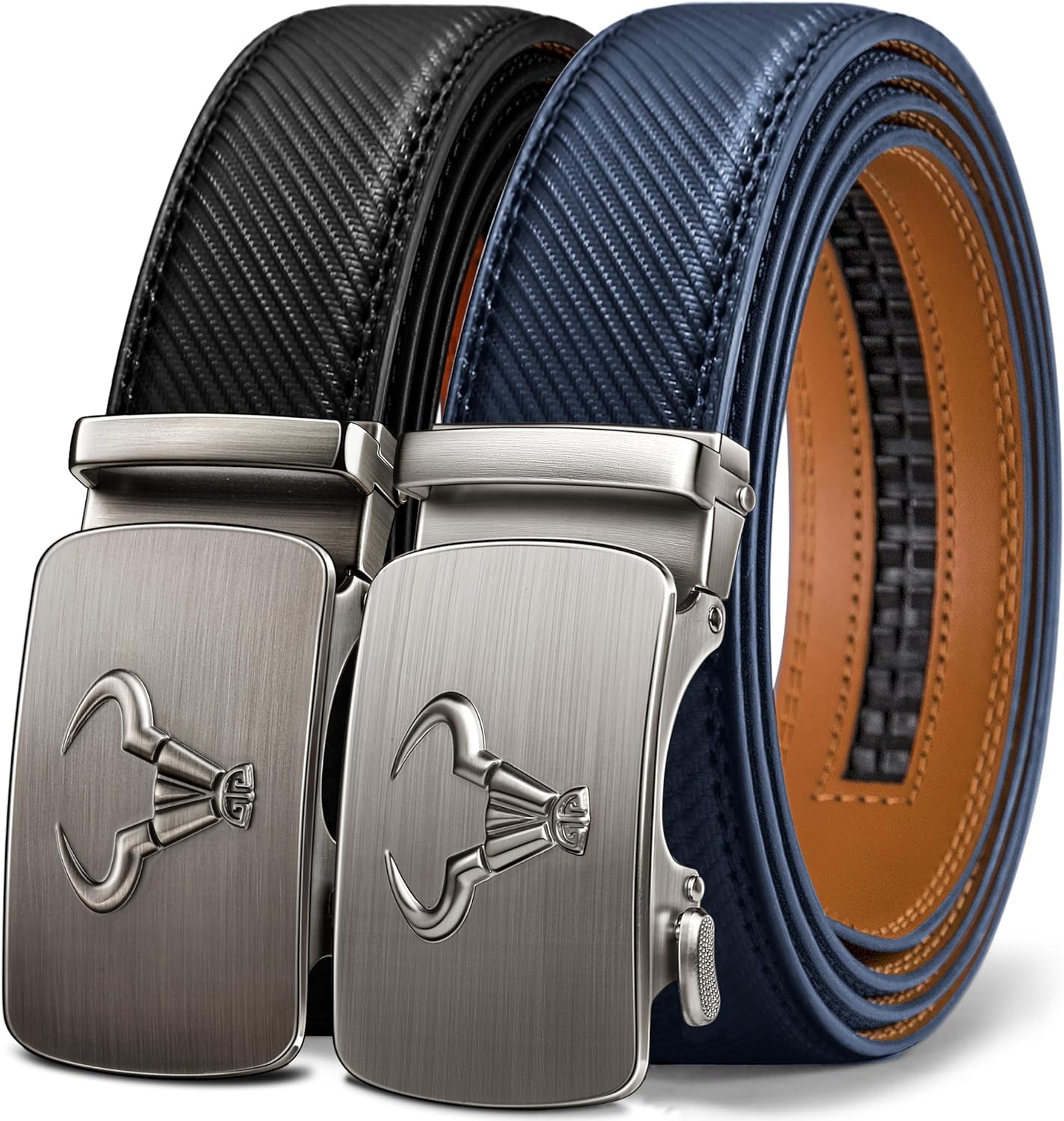 BULLIANT Men belt 2Pack,Leather Ratchet Belt for Gift Men Dress Casual Jeans 1 3/8",Cut for Fit