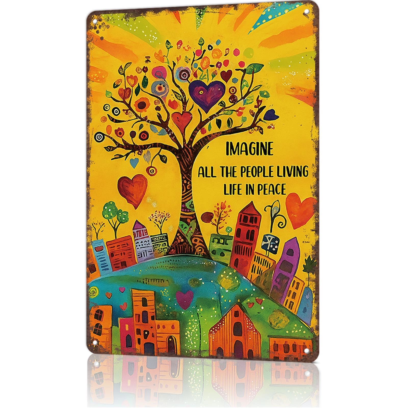 KWQDOZF Metal Signs Poster 8x12inch Imagine All The People Aluminum Sign Wall Art For Home Room Bedroom Office Decor