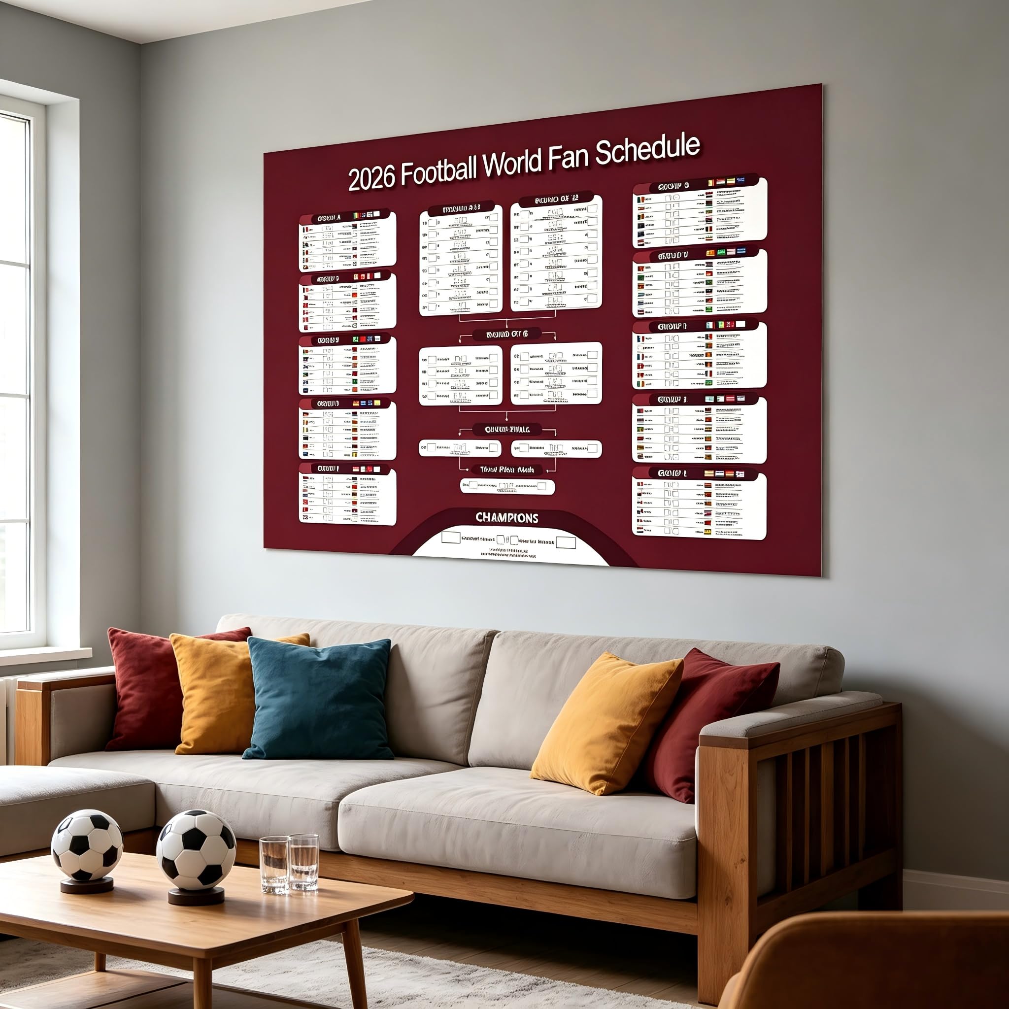 Poster A1 extra large Coupe du monde de football 2026 84 x 57 cm Grand calendrier de football