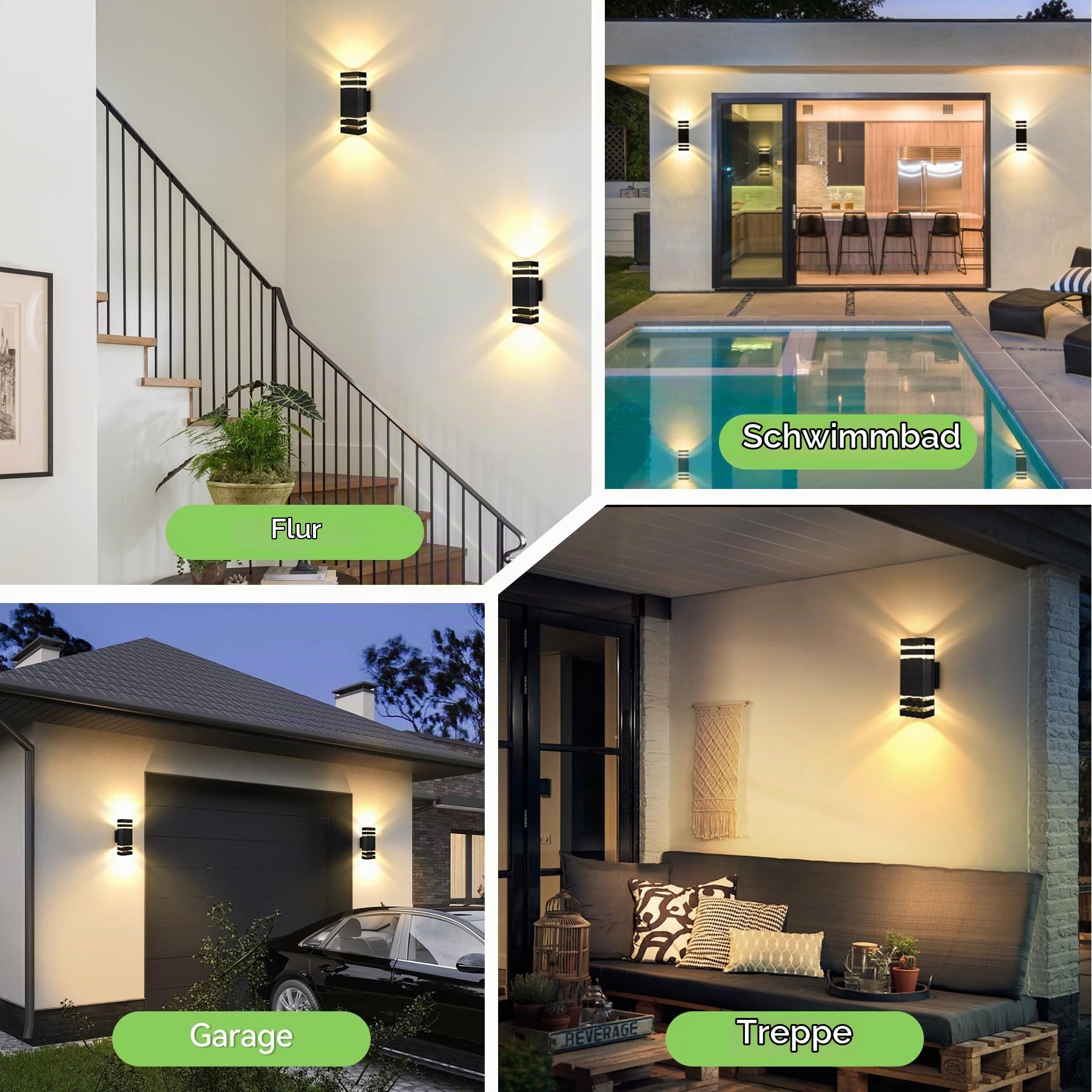 CANMEIJIA Außenwandleuchte Schwarz 6W GU10 3000K Wandlampe Fassade 2er Pack