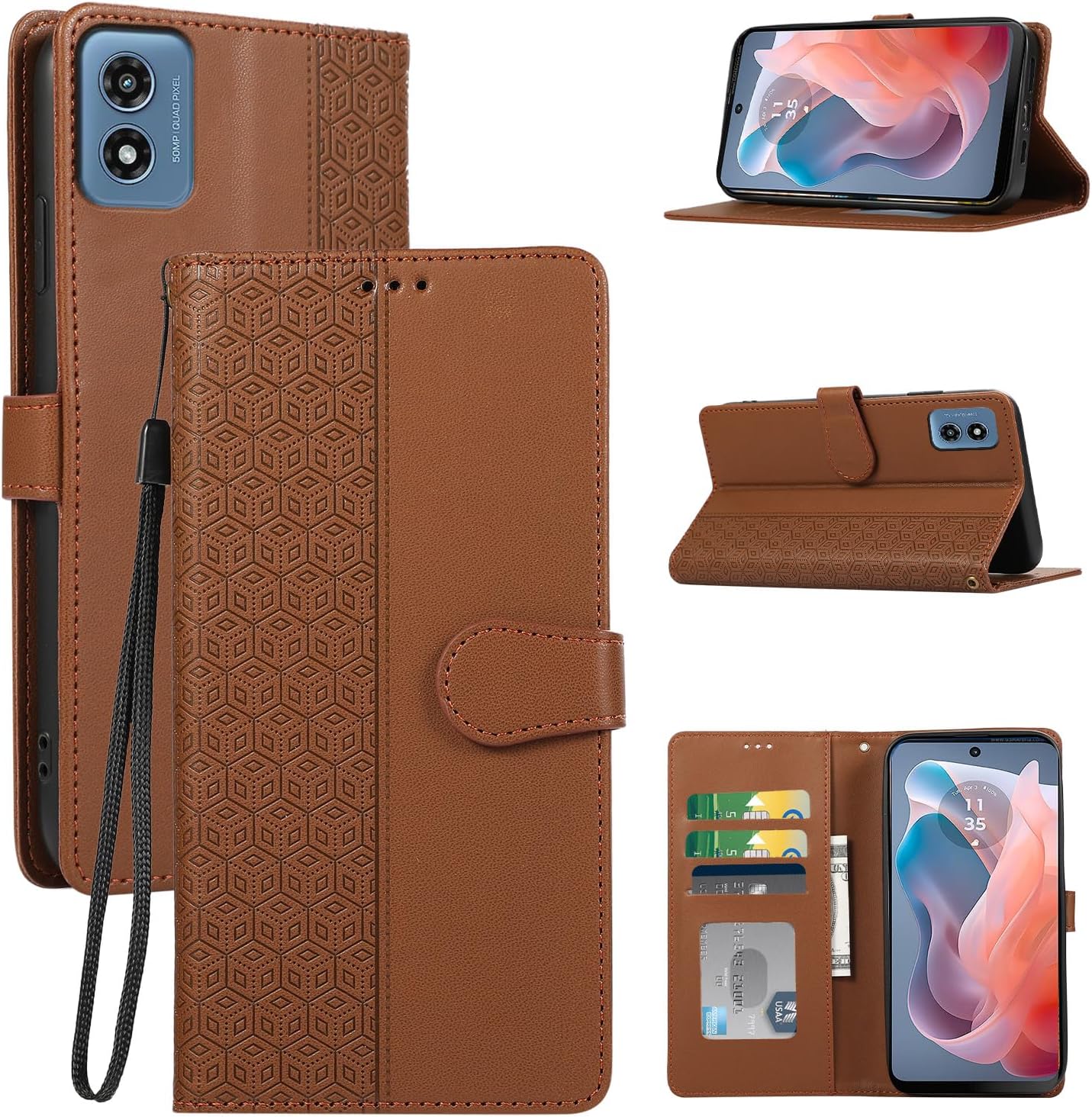 Case for Motorola Moto G Play 2024 5G, Moto G Play Gen 3 Case Wallet with Wrist Strap & Magnetic Clasp, Card Holder Slots, PU Leather Motorola G Play 2024 Phone Case Stand Flip Book Cover, Brown