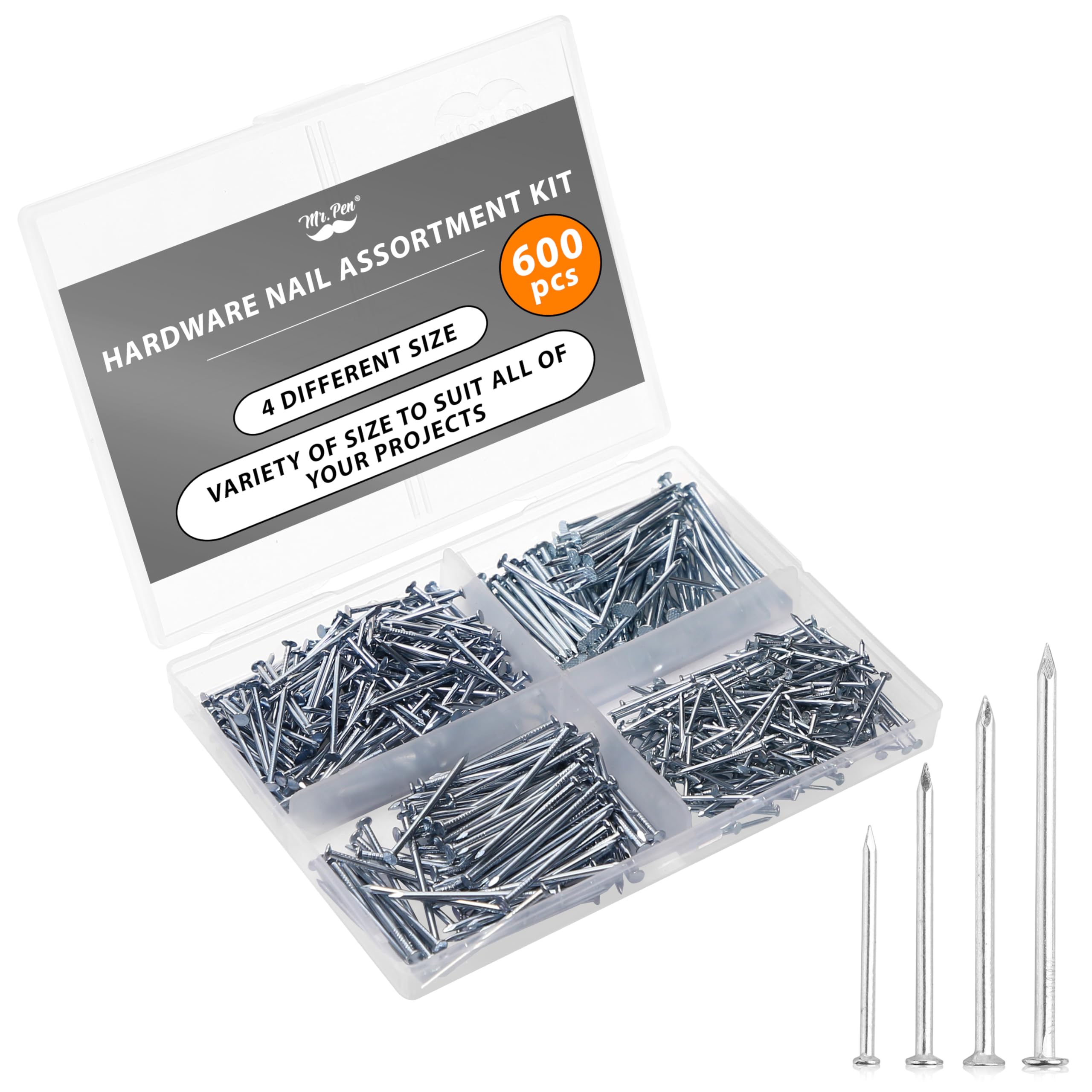 Mr. Pen- Nail Assortment Kit, 600pc, Small Nails, Nails, Nails for Hanging Pictures, Picture Hanging Nails, Finishing Nails, Hanging Nails, Picture Nails, Wall Nails for Hanging, Pin Nails