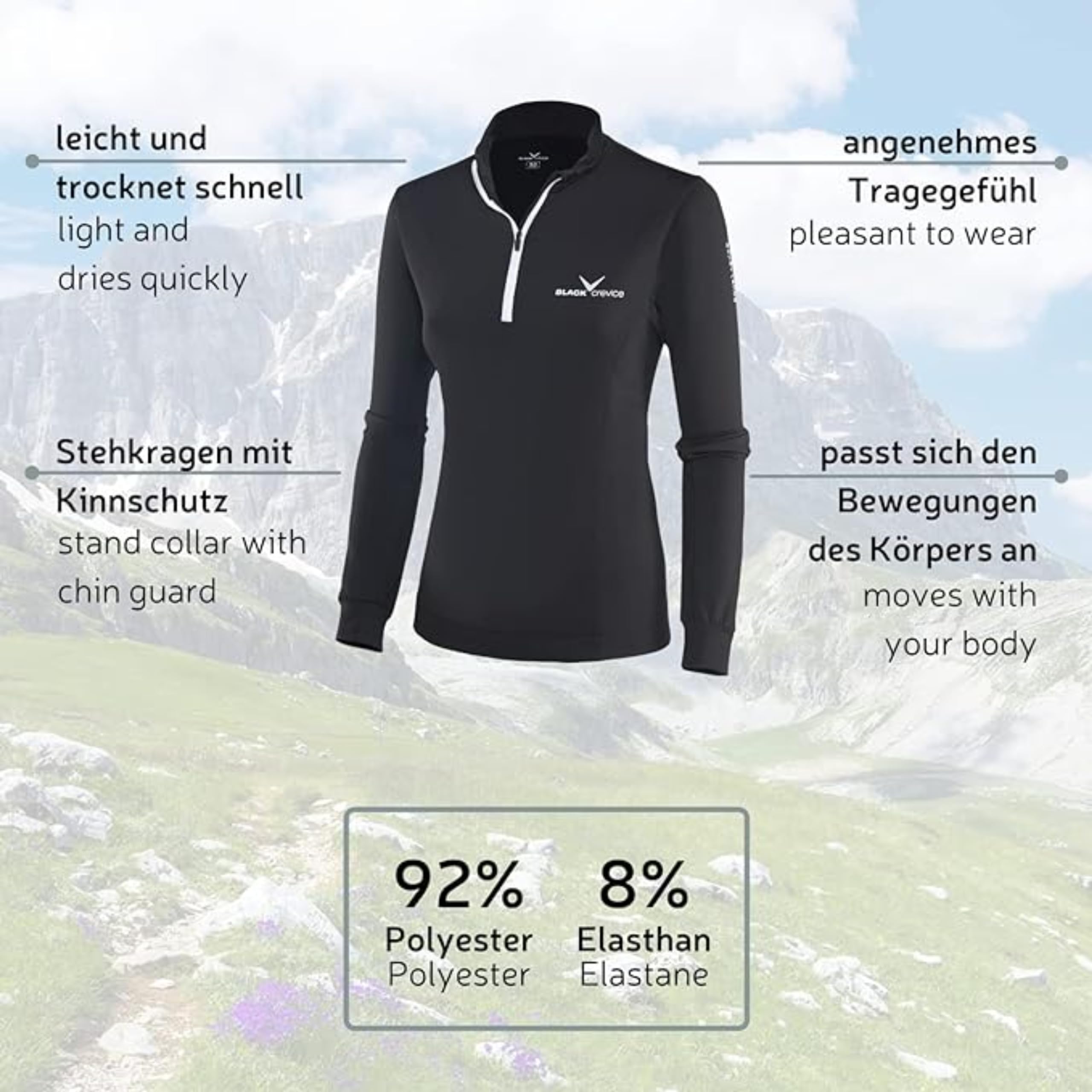 Black Crevice Women's Skirolli Zip functional shirt.