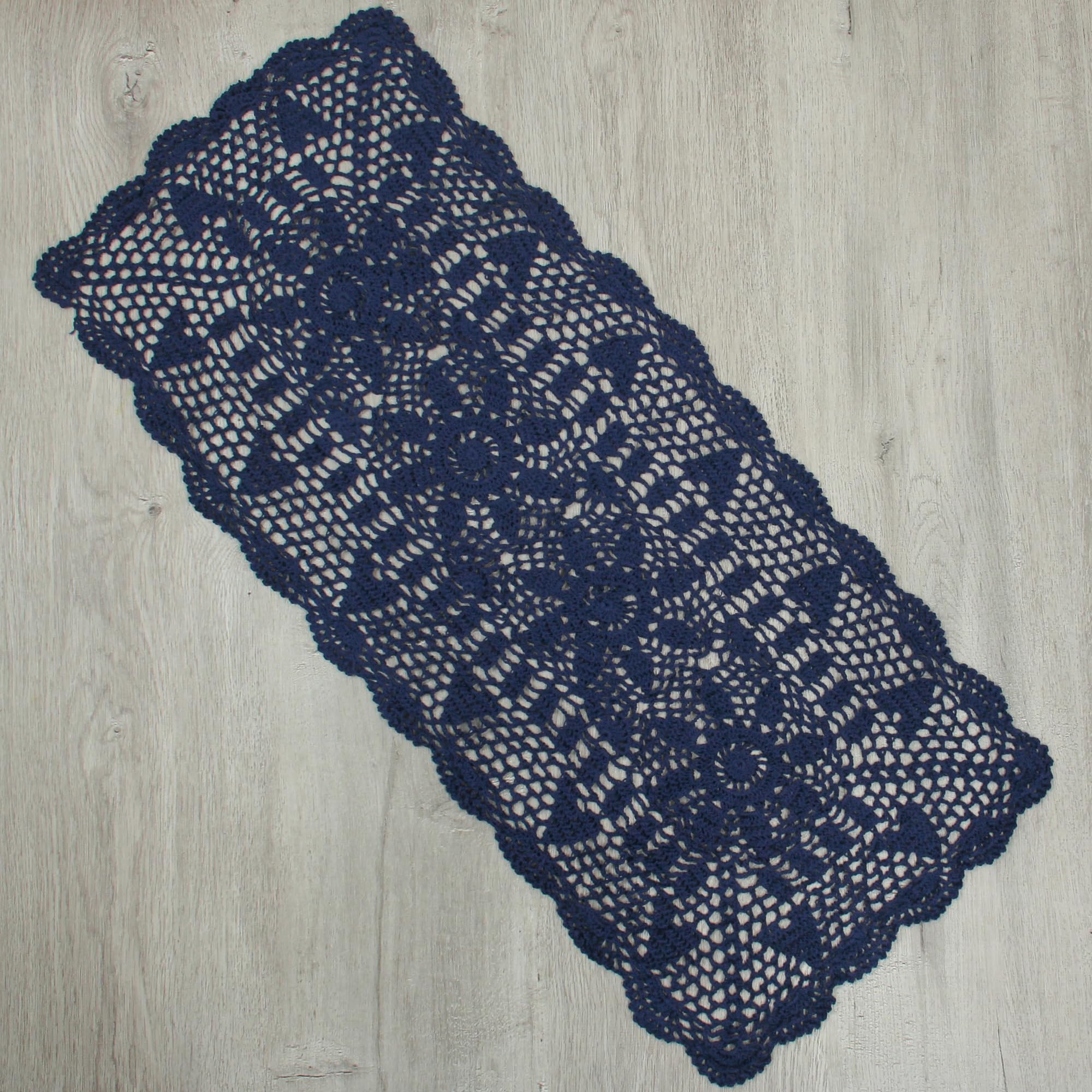 kilofly Handmade Crochet Lace Rectangular Table Runner 15 x 36 Inch, Blue