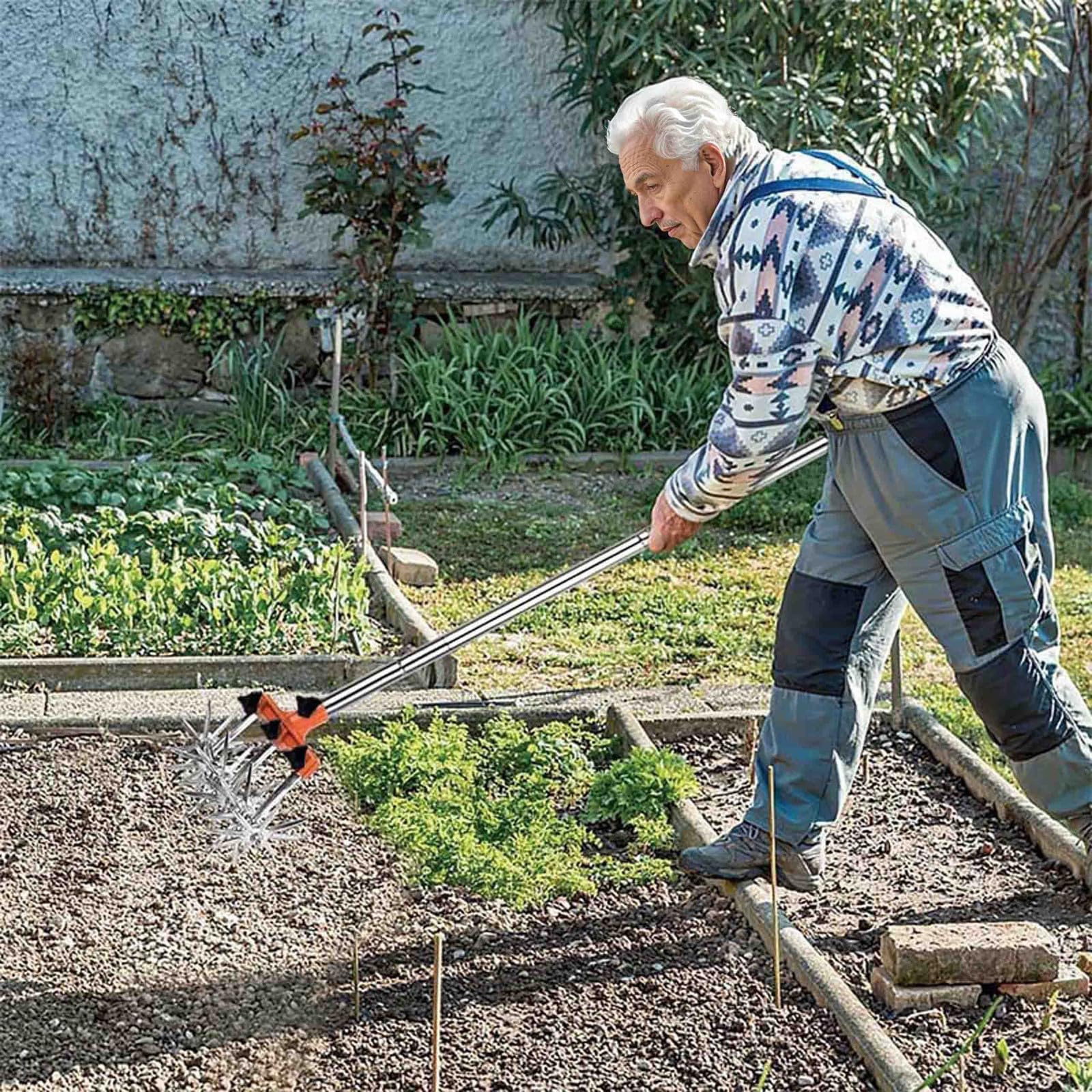 Cultivateur à Main Longue - Dents Amovibles, en Acier Inoxydable résistant de cultivateur avec poignée télescopique et Couvercle de poignée Souple, tuteur à Main pour Le relâchement des