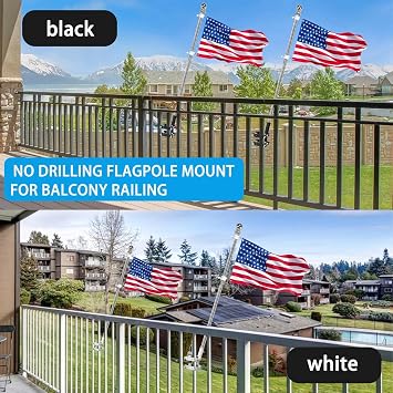 No Driling Flag Pole Holder for Railing,Flag Pole Mount for Porch & Fence Rail, Apartment Balcony,Square Railing-Two Installation Methods-with Silicone Pads,for 1 flagpole (Black)