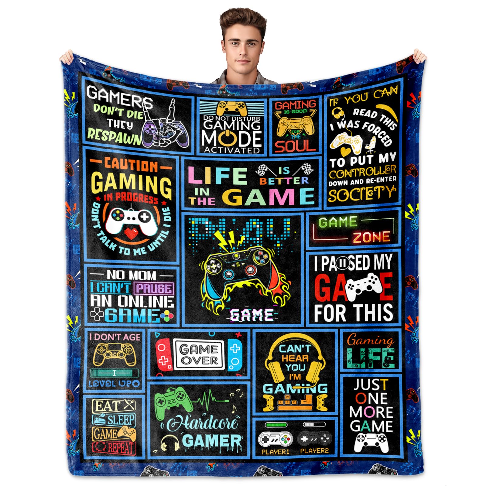 Tjovuzn Gamer Gifts, Gifts for Gamers, Gaming Blanket 60"x50", Gamer Gift for Men Man Boys Teen Boyfriend Husband, Video Gamers Gift Ideas for