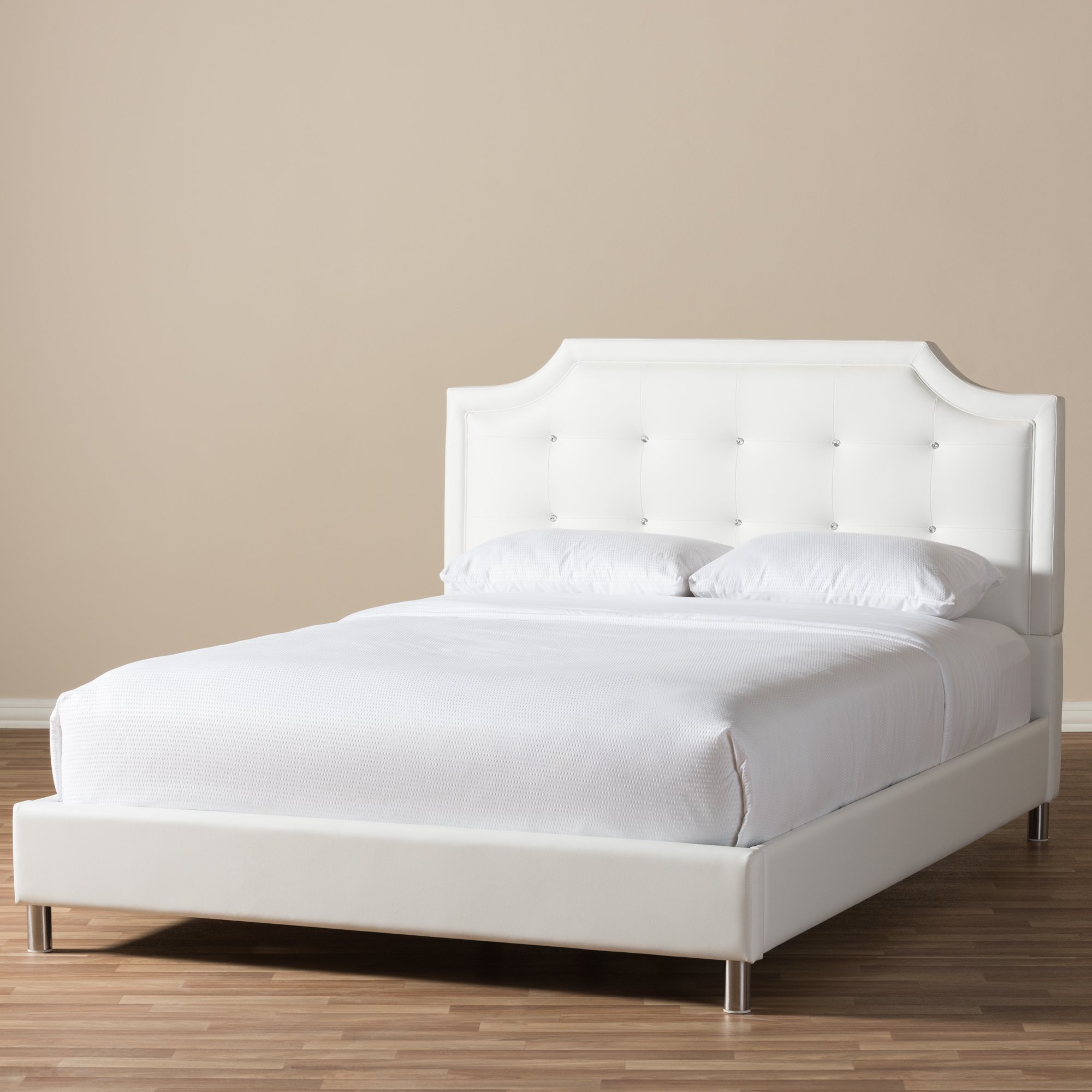 Carlotta cama moderna con cabecera tapizada, Madera, Blanco 7